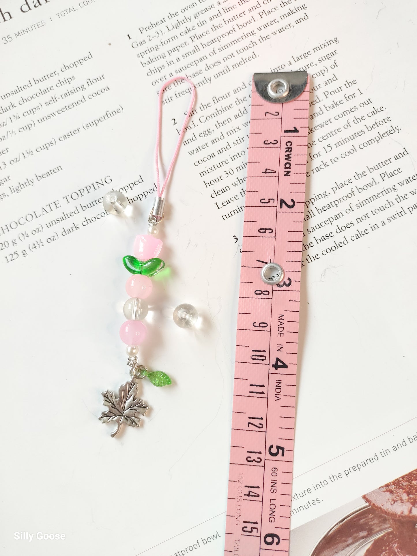 Pink Floral Maple Charm
