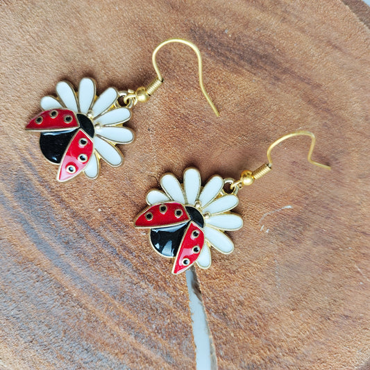 Ladybugs on Daisies Earrings