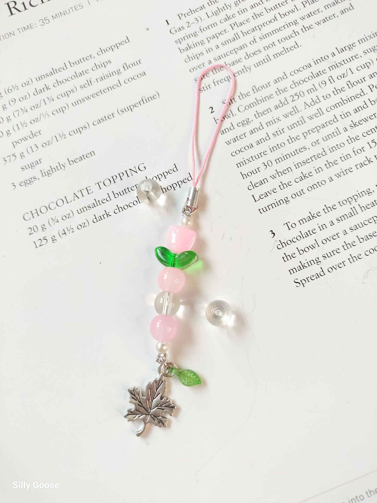 Pink Floral Maple Charm