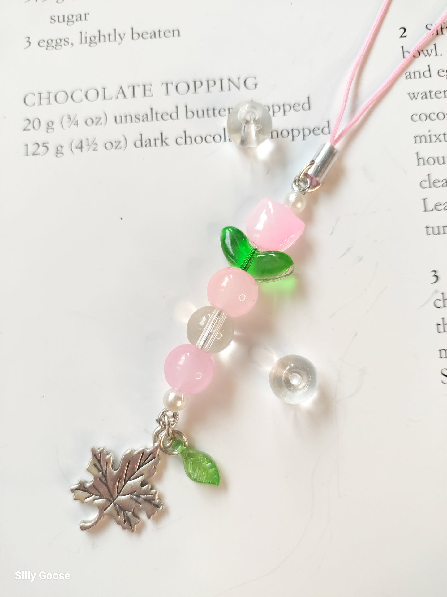 Pink Floral Maple Charm
